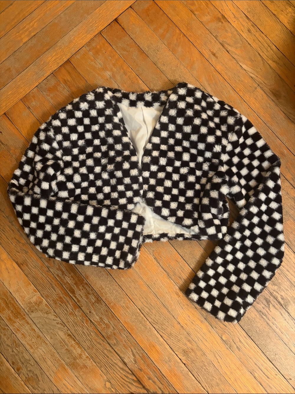 Cropped Checkerboard Party Jacket